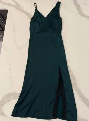Zara NWT Satin Lace Asymmetrical Midi Slip Dress Womens Medium EmeraldGreen Sexy thumbnail 1