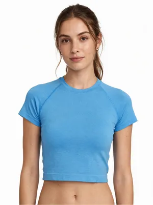 Lululemon 6 Blue Cropped Athletic Top Seamless Workout Yoga Running Shirt thumbnail 1