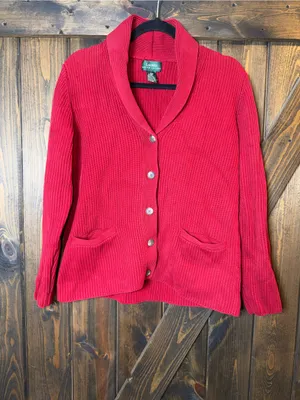 Lauren Ralph Lauren Red 100% Cotton Shawl Collar Cardigan Sweater‎ thumbnail 3
