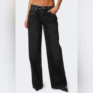 NWOT Edikted Quincy Studded Low Rise Baggy Jeans- Washed Black thumbnail 4