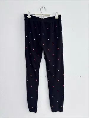 Women's P. J. Salvage Black Jogger Pants Multicolor Embroidered Stars Size XS thumbnail 2
