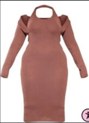 NEW Halter Sweater Dress XL Pretty Little Thing in Chocolate Camel Brown Plus size thumbnail 10