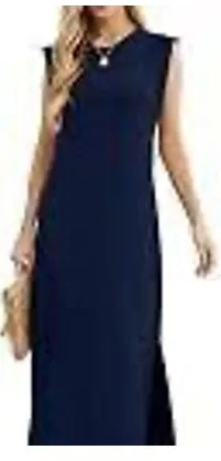 GRECERELLE Navy Blue Sleeveless Maxi Dress Side Slit Crew Neck Small thumbnail 1