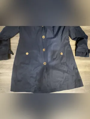 Michael Michael Kors Navy Blue Trench Coat Gold Buttons Women’s Size L thumbnail 8