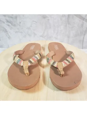 Flojos Women's Chevron Flip Flop Sandals Brown Multicolor Straps Size 8 thumbnail 5