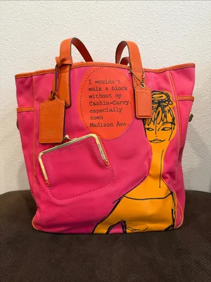 Coach Cashin-Carry Bright Orange Leather Tag Tote Bag thumbnail 9