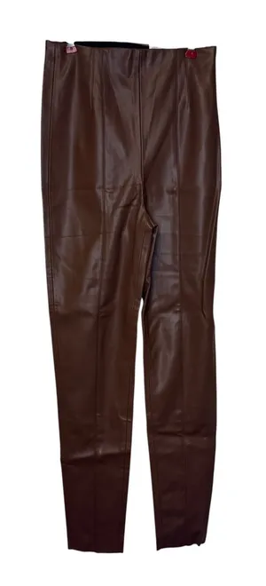 Zara Women's Legging High-Rise Skinny Leg Faux Leather Minimalist‎ Brown XS NWT thumbnail 1