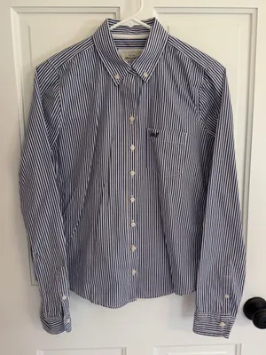 Abercrombie & Fitch Y2K Blue Striped Fitted Button Down Shirt M thumbnail 1