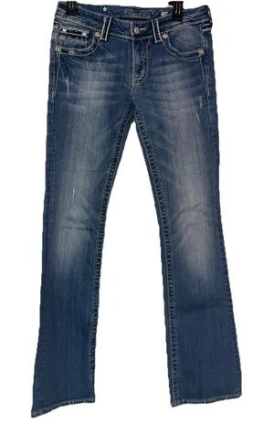 Miss Me Denim Jeans Distressed Boot Fleur De Lis JP5182B Embroidered Back Pocket thumbnail 1