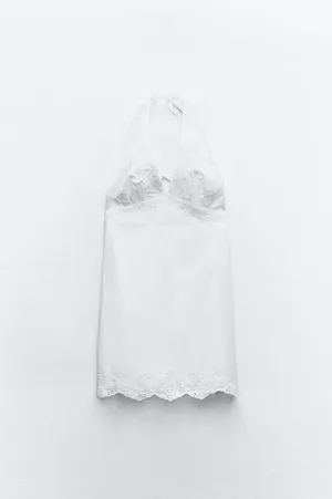 Zara White Lace Halter Dress mini dress lace Bohemian Summer Casual vacation thumbnail 10