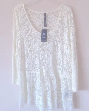 NEW Beautiful LACE NET TOPS XL White from Jessica Simpson, Delicately Beautiful thumbnail 1