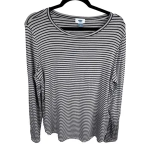 Old Navy XL‎ Tan Black Striped Long Sleeve T-Shirt Women's Casual Soft Knit thumbnail 2