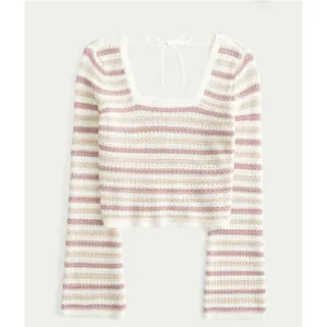 Hollister Crochet Knit Striped Knit Bell‎ Sleeve Square Neck Crop Sweater Small thumbnail 4