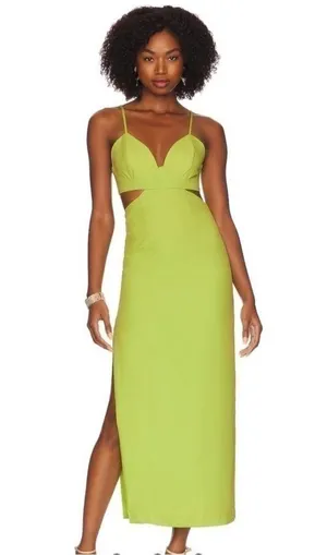 Bardot Cut Out Slit Midi Dress in Lime thumbnail 4