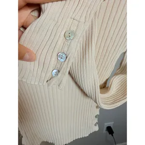 Zara Cream Ribbed Mock Neck Long Sleeve Top with Side Buttons Size M thumbnail 3