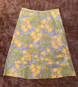 Northern Isles Vintage Floral A-Line Skirt Green Yellow Blue Retro Print Bold thumbnail 1