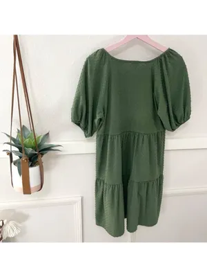 J Crew Factory Clip-Dot Dress in Green Short Sleeve Midi Size S Prarie Chic Soft thumbnail 4