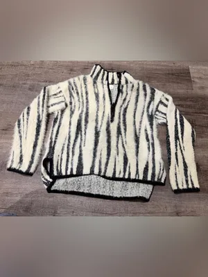 ANTHROPOLOGIE Cindy Eyelash Half Zip Pullover in Zebra thumbnail 3