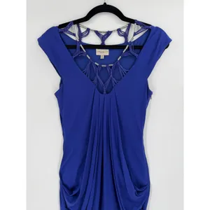 Karen Millen Royal‎ Blue Draped Ruched Bodycon Dress S Cage Neck Cocktail Glam thumbnail 5