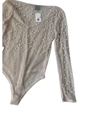 Windsor Sheer Nude Pearl Bodysuit Size Medium NEW thumbnail 3