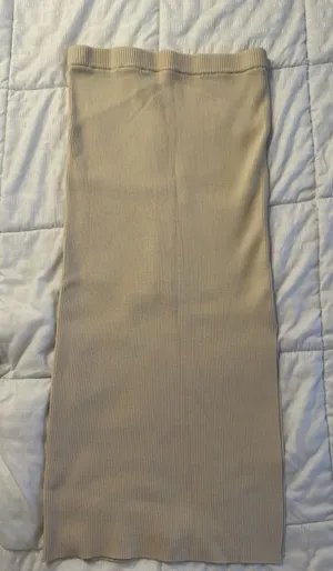 House of Harlow Beige Ribbed Skirt Stretchy Women's Medium Slit Midi thumbnail 1