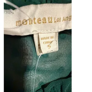Monteau Los Angeles‎ Swiss Dot Peplum Top Green Ruffle Neck Long Sleeve Small thumbnail 3