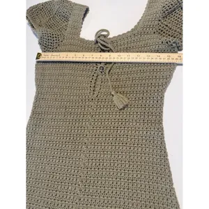 Source Unknown Sage Green Crochet Mini Dress Puff Sleeve Tie Front Boho Size S thumbnail 3