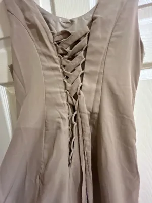 Wedding Dress Taupe/Silver& pearl Beaded Formal Gown Dress size 12 thumbnail 16