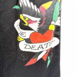 Ed Hardy Womens Black Retro Eagle Heart Tattoo Graphic Y2K Wide Leg Sweatpants S thumbnail 2