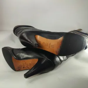 Vintage 90s black leather Pollini Knee high Boots sz 38.5 /7.5 thumbnail 6