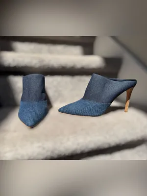Dolce Vita Cinda Denim Pointed Toe Mule Heels‎ Slip On Stiletto Minimalist Chic thumbnail 2