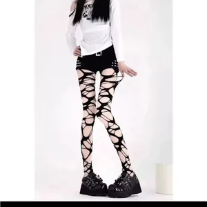 Sexy Black Ripped Fishnet Tights Women Gothic Punk Hollow Out Tight thumbnail 2