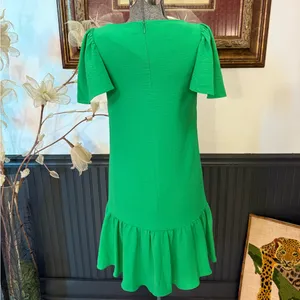 DKNY Kelly Green Drop Waist Flutter Sleeve Ruffle Hem Dress Size 2 💚🍄 thumbnail 6