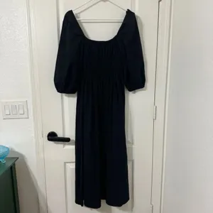 Reformation Bennie Midi 3/4 Puff Sleeve Black Dress Women thumbnail 2