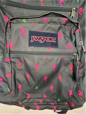 Jansport Grey And Pink Seahorse Print School Travel Laptop Book Bag Backpack thumbnail 3