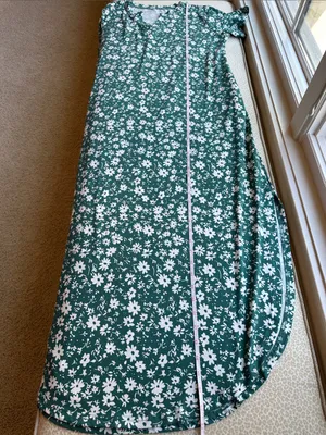 Green Floral Maxi Dress with White Daisy Floral Print Pockets size 2XL thumbnail 9