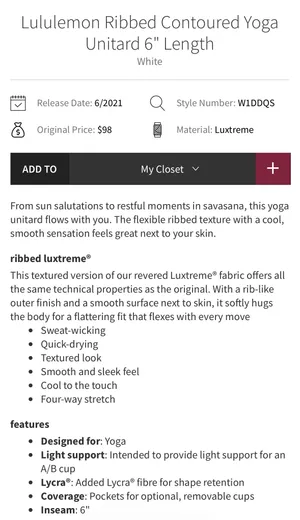 Lululemon Ribbed Contoured Yoga Unitard 6" Length White 6 thumbnail 8