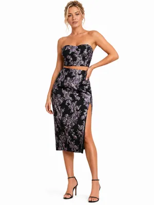 Lulus NWT two piece invite list Floral Jacquard dark romance gothic glam dress M thumbnail 5