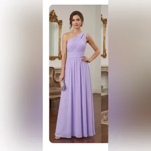 Azazie One-Shoulder Lavender Pleated Chiffon Gown thumbnail 4