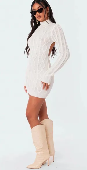 White Cable Knit Sweater dress thumbnail 3