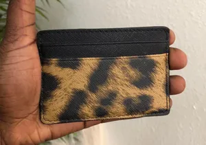 Michael Kors Black Brown Leopard Animal Money Pieces Coin Cardholder Case Wallet Purse Leather thumbnail 2