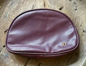 Etienne Aigner Vintage oxblood burgundy leather? cosmetics pouch makeup bag travel 1980s thumbnail 1