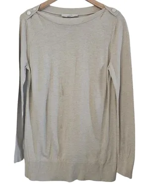 LOFT Sweater Womens Sz M Boat Neck‎ Neutral Minimalist Cozy Business Casual Knit thumbnail 1