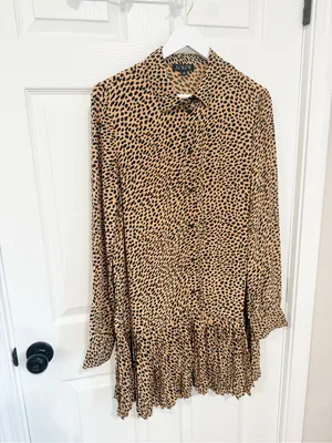 J.Crew Leopard Print Shirt Dress Pleated Hem Long Sleeve Brown Black Size M thumbnail 8