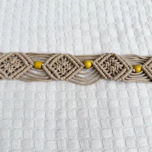 NWT Macrame Boho Woven Rattan Straw Rope Braid Waist Belt Khaki Tan thumbnail 11