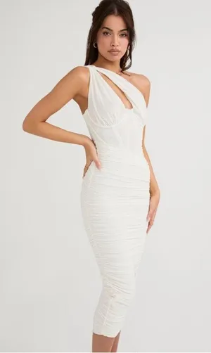 House of CB Valentina Ivory Asymmetric Cutout Midi Dress thumbnail 8