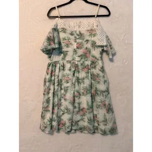 Disney Princess Floral Lace Cold Shoulder Dress XL Green Pink White Crochet Trim thumbnail 10
