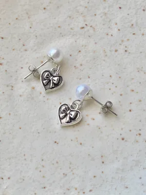 Handmade y2k Kawaii heart ribbon mini dangle earrings 🎀 thumbnail 7