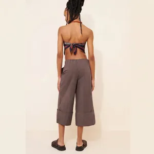 Free People M LULA CUFF PANTS Pull On Wide Leg Crop Brown 21" Inseam Capri thumbnail 4