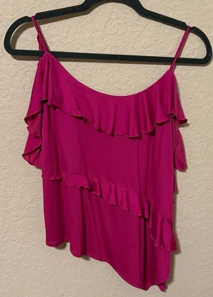 Anthropologie Ruffled One-Shoulder Women’s Top in Magenta size small thumbnail 1